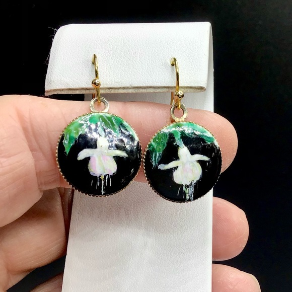 🌺Vintage Gold Porcelain Earrings & Brooch - Picture 6 of 13